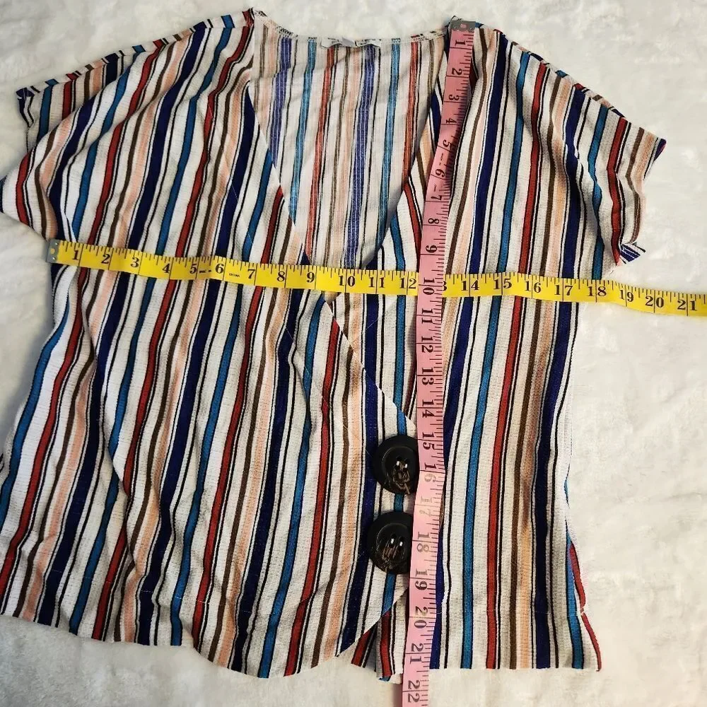 Uncommon Job Striped Wrap Buttoned V-Neck Top Sz M